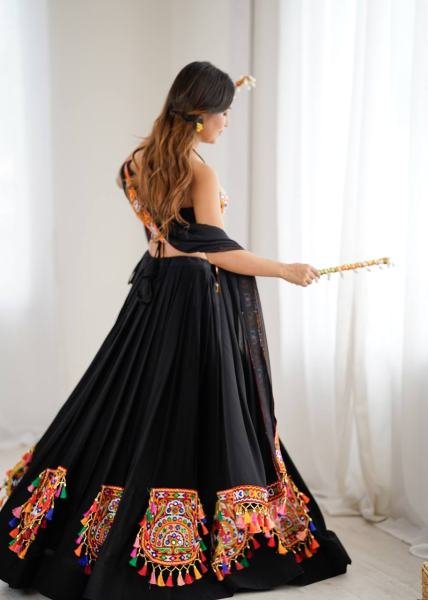 Heavy Rayon Black Color Fully Stitched Lehenga Choli with Real Mirror   Gamthi Work At Manufacturer Rate Navratri Lehnega Choli