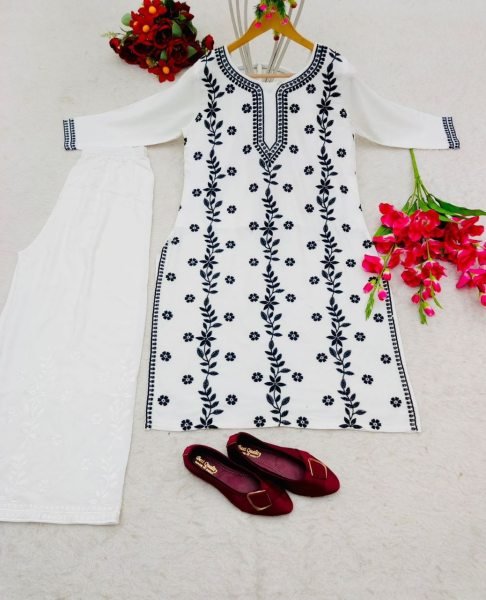 Heavy Rayon With Thread And Embroidery Kurti Plazzo Ready To Wear Collection