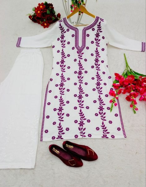 Heavy Rayon With Thread And Embroidery Kurti Plazzo Ready To Wear Collection
