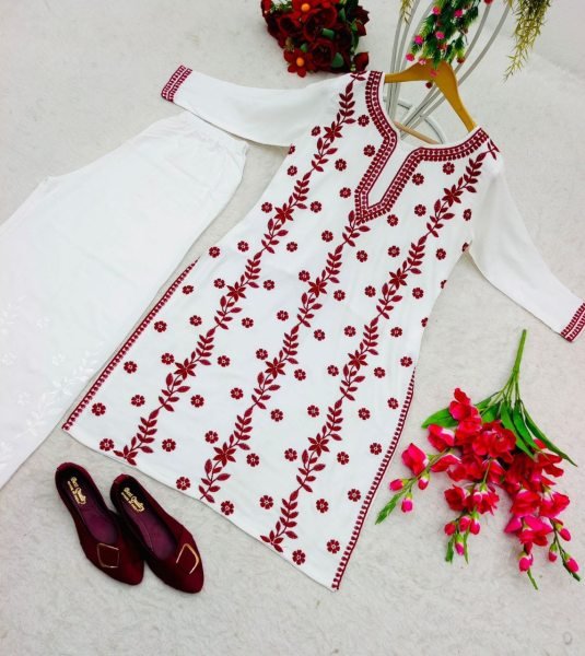 Heavy Rayon With Thread And Embroidery Kurti Plazzo Ready To Wear Collection