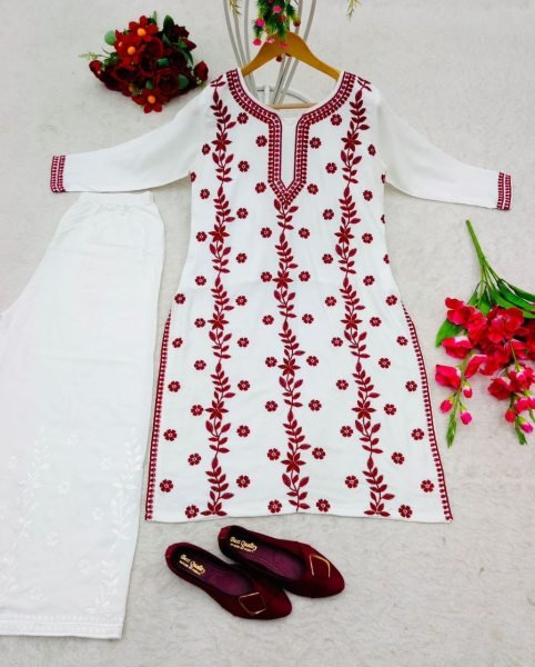 Heavy Rayon With Thread And Embroidery Kurti Plazzo Ready To Wear Collection