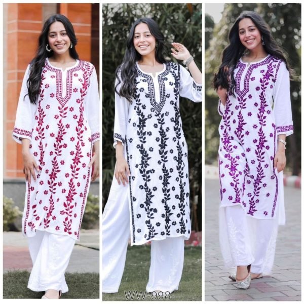 Heavy Rayon With Thread And Embroidery Kurti Plazzo Ready To Wear Collection