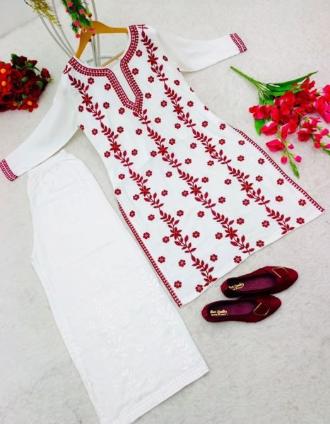 Heavy Rayon With Thread And Embroidery Kurti Plazzo Ready To Wear Collection