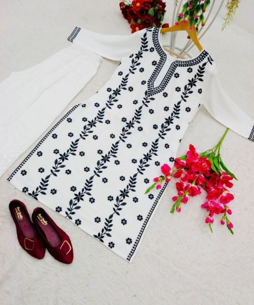 Heavy Rayon With Thread And Embroidery Kurti Plazzo Ready To Wear Collection
