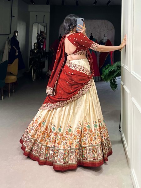 Heavy Tussar Silk Lehenga Choli With Foil Print And Embroidered Vichitra Silk Dupatta Elegant Designer Lehenga Set for Best Offer Designer Lehenga Choli