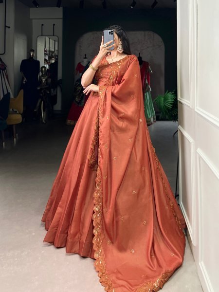 Heavy Tussar Silk Lehenga Choli with Sequin Work & Dupatta Luxe Wedding Edit Designer Lehenga Choli