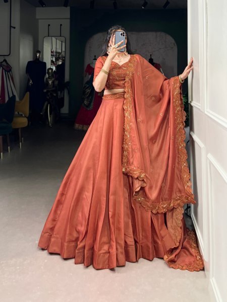 Heavy Tussar Silk Lehenga Choli with Sequin Work & Dupatta Luxe Wedding Edit Designer Lehenga Choli