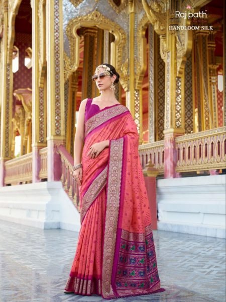 Heavy Tusser Handloom Silk Festive Wear Patola Saree With Zari Weaving Work Designer Wedding Sarees Wholesale