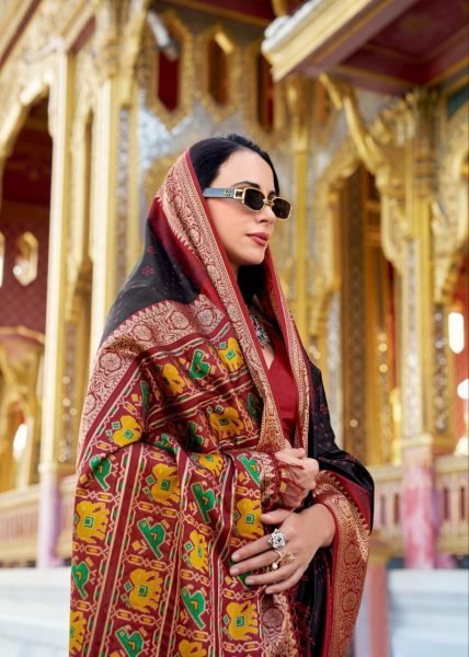 Heavy Tusser Handloom Silk Festive Wear Patola Saree With Zari Weaving Work Designer Wedding Sarees Wholesale