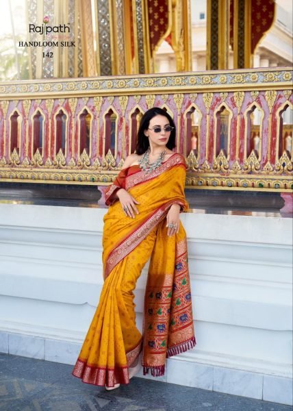 Heavy Tusser Handloom Silk Festive Wear Patola Saree With Zari Weaving Work Designer Wedding Sarees Wholesale