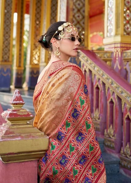 Heavy Tusser Handloom Silk Festive Wear Patola Saree With Zari Weaving Work Designer Wedding Sarees Wholesale