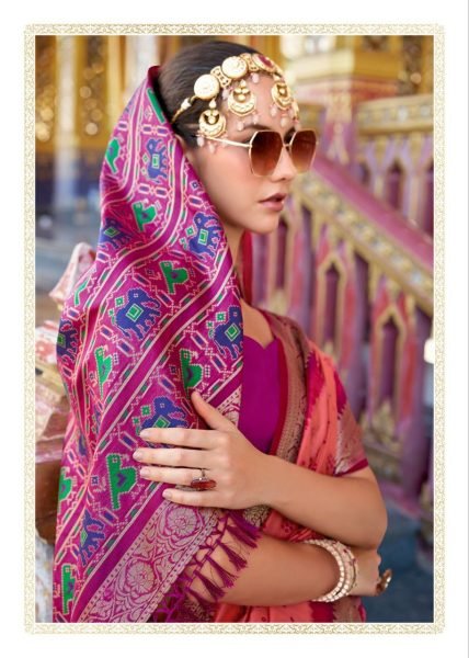 Heavy Tusser Handloom Silk Festive Wear Patola Saree With Zari Weaving Work Designer Wedding Sarees Wholesale
