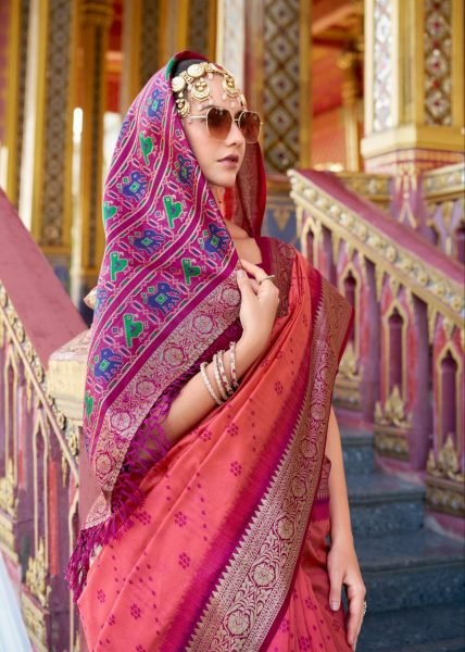 Heavy Tusser Handloom Silk Festive Wear Patola Saree With Zari Weaving Work Designer Wedding Sarees Wholesale