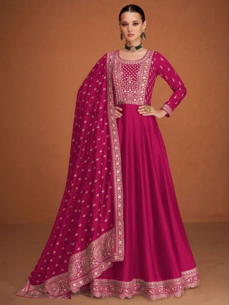 Heavy Vichitra Silk Semi Stitched Anarkali Suit Perfect for Wedding Salwar Kameez
