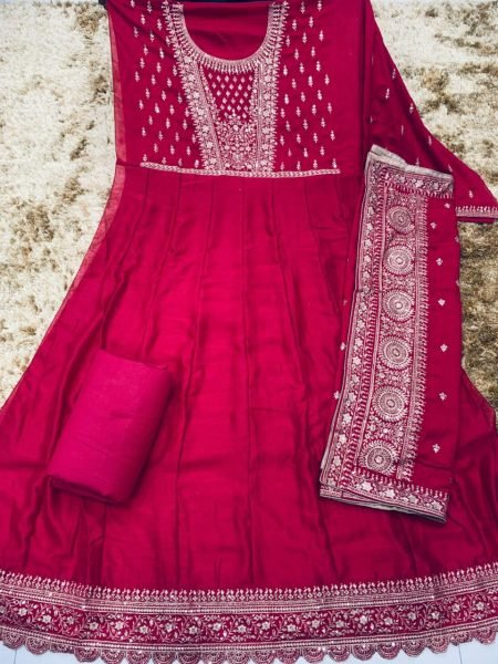 Heavy Vichitra Silk Semi Stitched Anarkali Suit Perfect for Wedding Anarakali Gown Wholesale