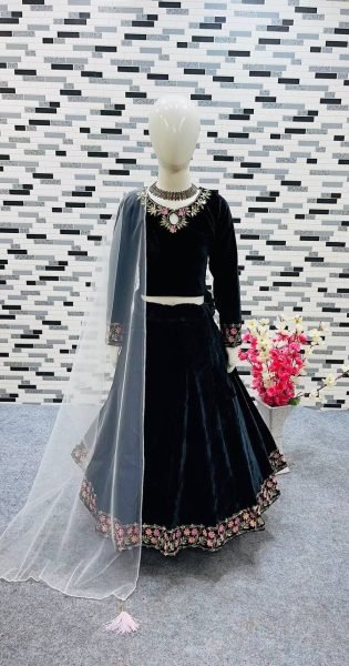 Heavy Viscose Velvet Kids Embroidery Work Lehenga Choli  Girls Wear