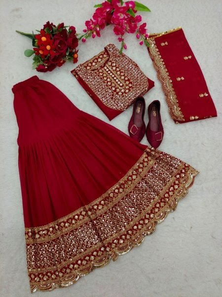 Heavy Wedding Wear Fox Georgette Sharara Suit  Ready To Wear Collection