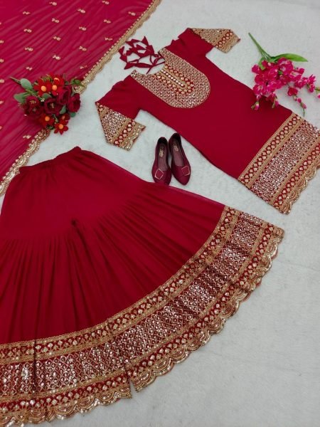 Heavy Wedding Wear Fox Georgette Sharara Suit  Ready To Wear Collection