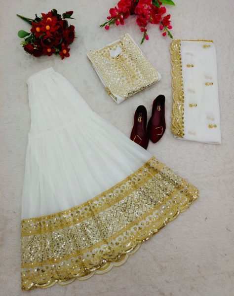 Heavy Wedding Wear Fox Georgette Sharara Suit  Ready To Wear Collection