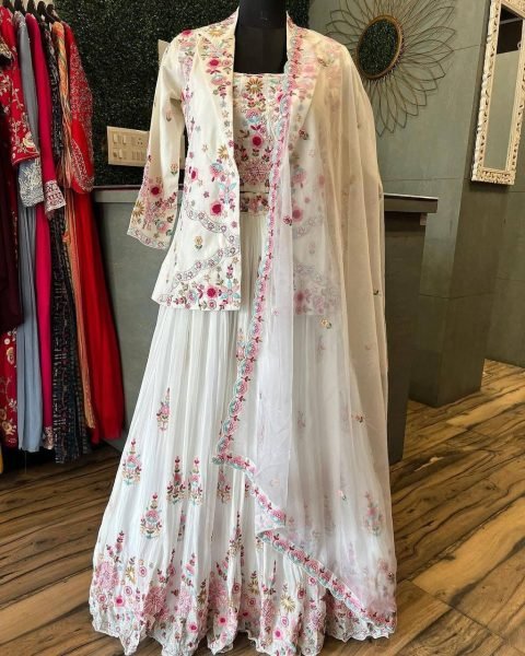 Heavy Work Chinnon Lehenga Choli Set Unique Embroidery with Tube Style Choli   Koti Ready to Wear Designer 3 PC Collection Designer Lehenga Choli