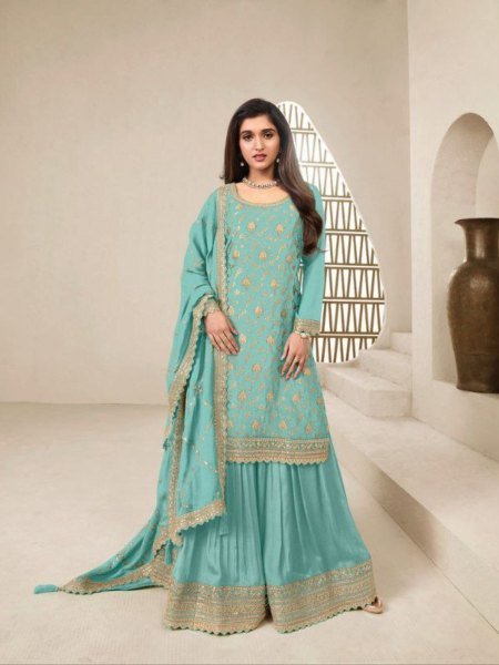 Heavywear Suit for Weddings Icy Blue Jacquard Palazzo Set with Royal Finish Vinay Fashion 