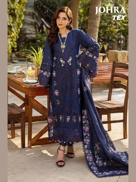 Heritage Blue 3 Piece Cotton Embroidered Suit Set with Dupatta for Festival Wear Pakistani Suits Wholesale
