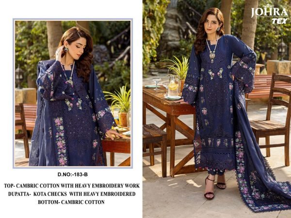 Heritage Blue 3 Piece Cotton Embroidered Suit Set with Dupatta for Festival Wear Pakistani Suits Wholesale