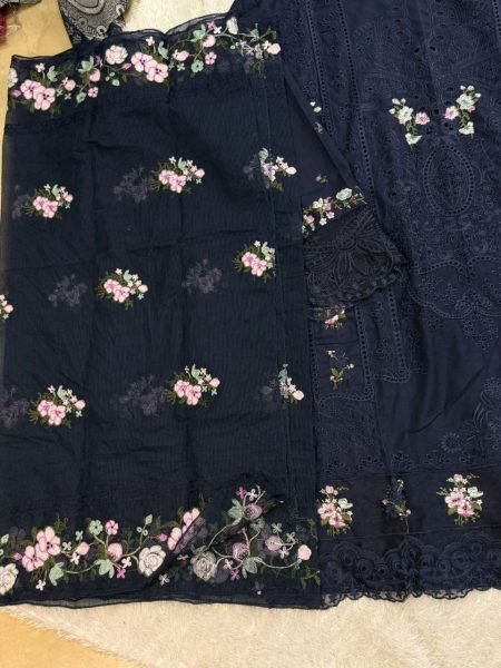 Heritage Blue 3 Piece Cotton Embroidered Suit Set with Dupatta for Festival Wear Pakistani Suits Wholesale