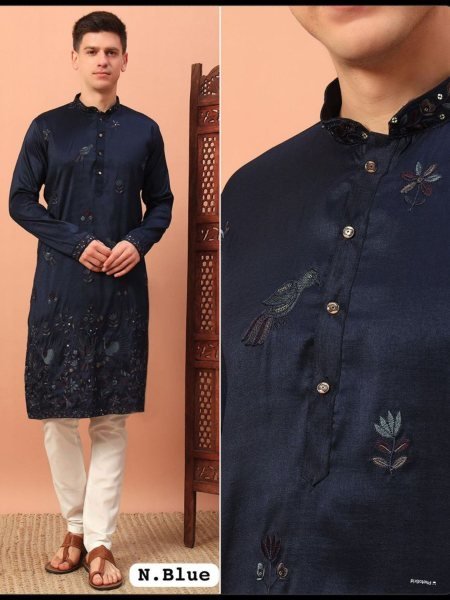 Heritage Luxe Men s Kurta Pyjama Premium Embroidered Silk Set for Celebrationsb Mens Wear