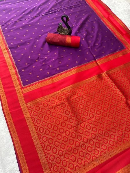 Heritage Style Purple Soft Silk Saree with Rich Pallu and Contrast Blouse South Indian Saree 