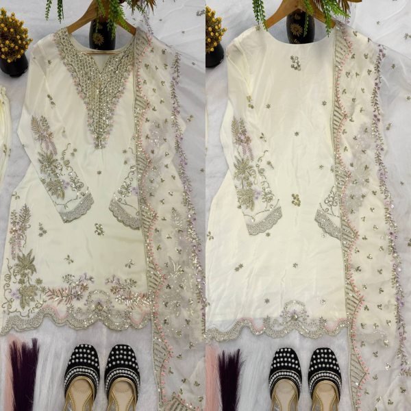 High Demand Cream Designer Sharara Set for Special Occasion Ready To Wear Collection
