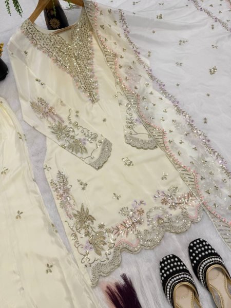 High Demand Cream Designer Sharara Set for Special Occasion Ready To Wear Collection
