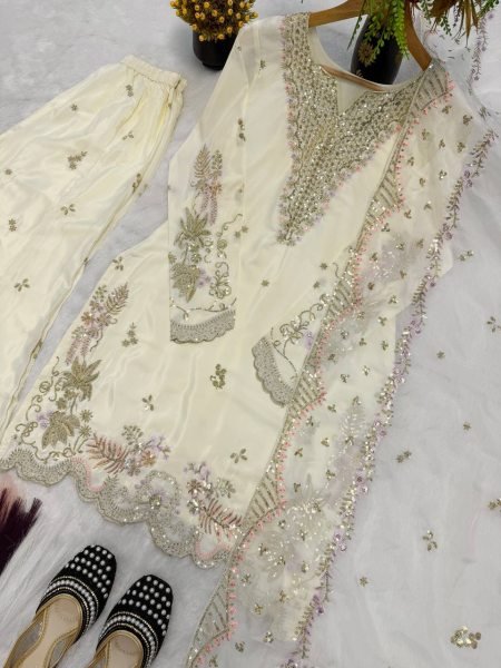 High Demand Cream Designer Sharara Set for Special Occasion Ready To Wear Collection