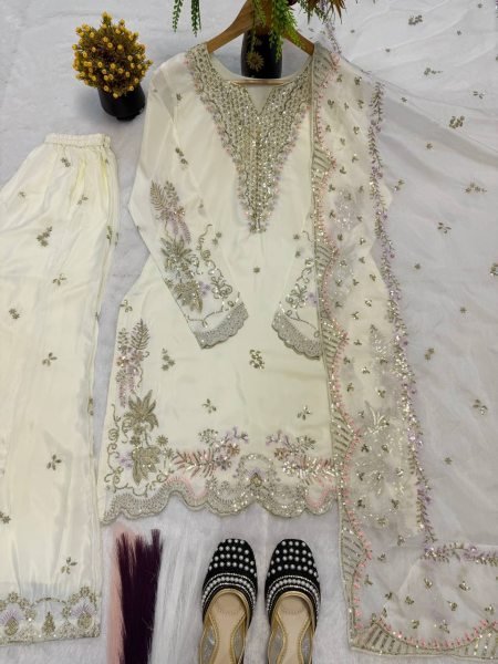 High Demand Cream Designer Sharara Set for Special Occasion Ready To Wear Collection