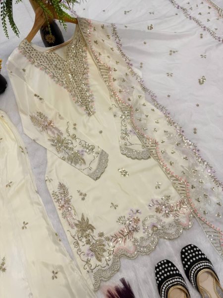 High Demand Cream Designer Sharara Set for Special Occasion Ready To Wear Collection