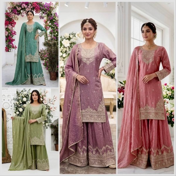 High Demand Pink Designer Palazza Suit Set for Ethnic Collection Ready To Wear Collection