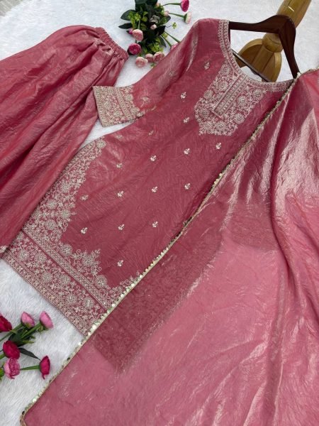 High Demand Pink Designer Palazza Suit Set for Ethnic Collection Ready To Wear Collection