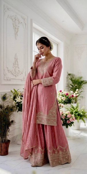 High Demand Pink Designer Palazza Suit Set for Ethnic Collection Ready To Wear Collection