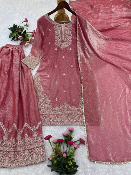 High Demand Pink Designer Palazza Suit Set for Ethnic Collection Ready To Wear Collection