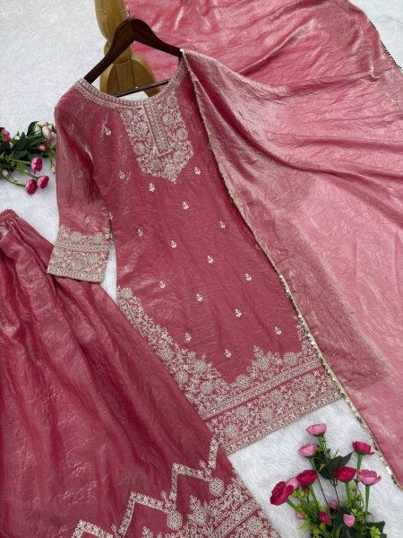 High Demand Pink Designer Palazza Suit Set for Ethnic Collection Ready To Wear Collection