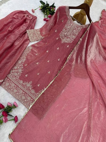 High Demand Pink Designer Palazza Suit Set for Ethnic Collection Ready To Wear Collection