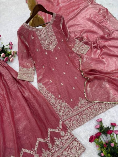 High Demand Pink Designer Palazza Suit Set for Ethnic Collection Ready To Wear Collection