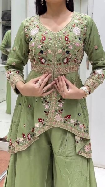 High Quality Pista Rangoli Silk Sequence Embroidered Top Pant Set with Sequence Dupatta Ready To Wear Collection