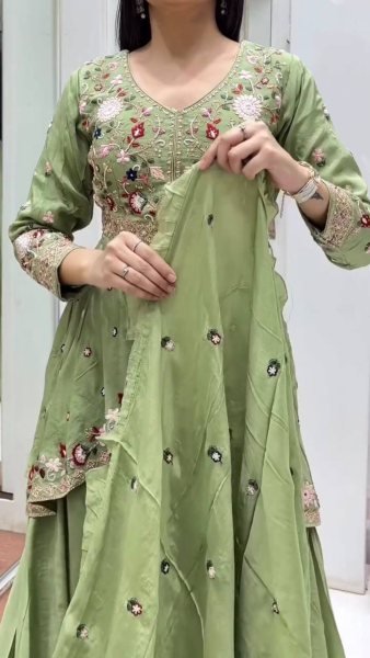 High Quality Pista Rangoli Silk Sequence Embroidered Top Pant Set with Sequence Dupatta Ready To Wear Collection