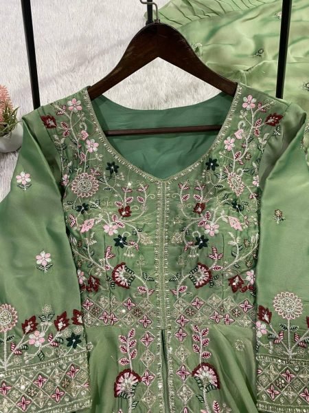 High Quality Pista Rangoli Silk Sequence Embroidered Top Pant Set with Sequence Dupatta Ready To Wear Collection