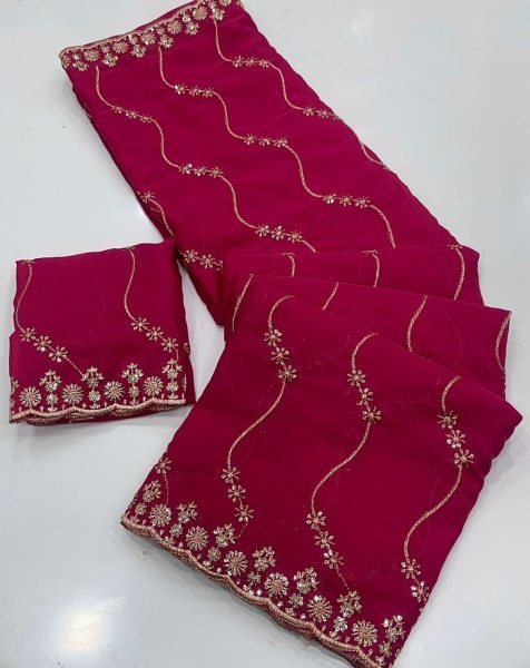 High-Tech Pink Georgette Saree with Sequins Work and Designer Blouse Embroidery Sarees Wholesale