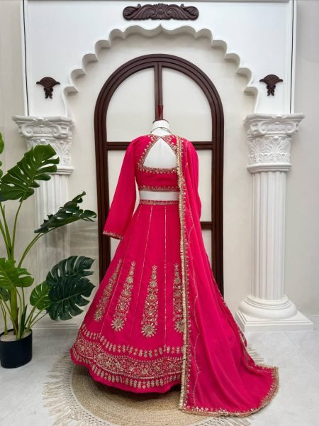 Hot Pink Chinon Fabric Lehenga Choli with Thread Sequins Work and Chinon Dupatta For Bridal  Designer Lehenga Choli