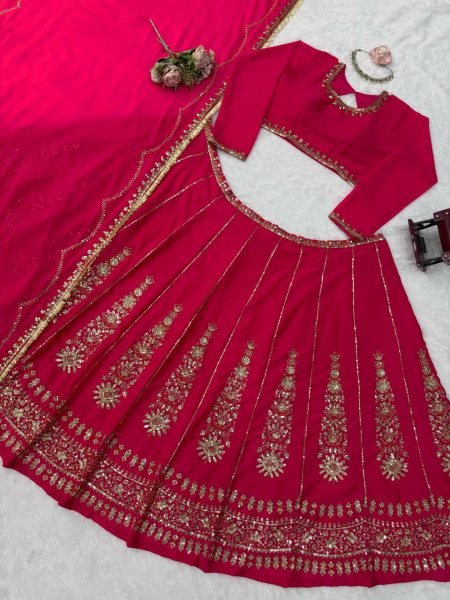 Hot Pink Chinon Fabric Lehenga Choli with Thread Sequins Work and Chinon Dupatta For Bridal  Designer Lehenga Choli