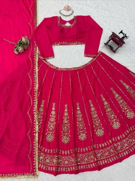 Hot Pink Chinon Fabric Lehenga Choli with Thread Sequins Work and Chinon Dupatta For Bridal  Designer Lehenga Choli