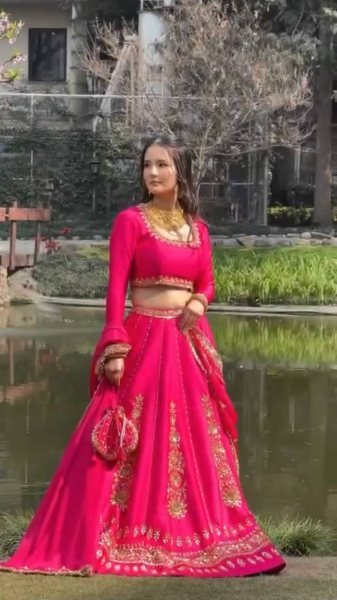 Hot Pink Chinon Fabric Lehenga Choli with Thread Sequins Work and Chinon Dupatta For Bridal  Designer Lehenga Choli